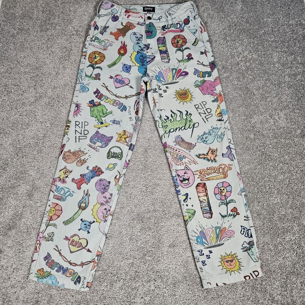 RIPNDIP Sharpie Doodle Jeans Men's 30 AOP Skater Streetwear Grunge Punk